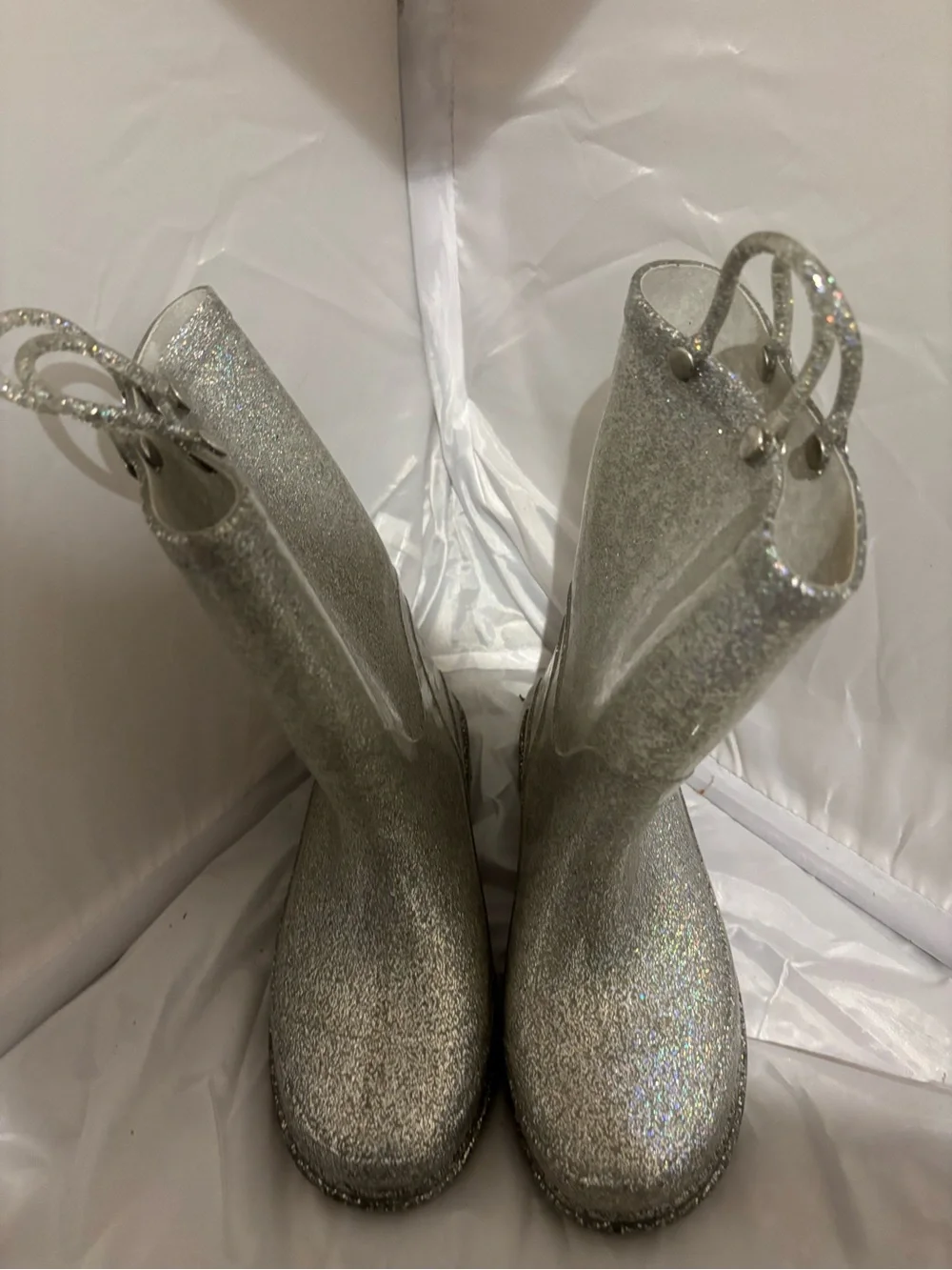 Kids Sparkle Silver Rain Boots with Pull Tabs